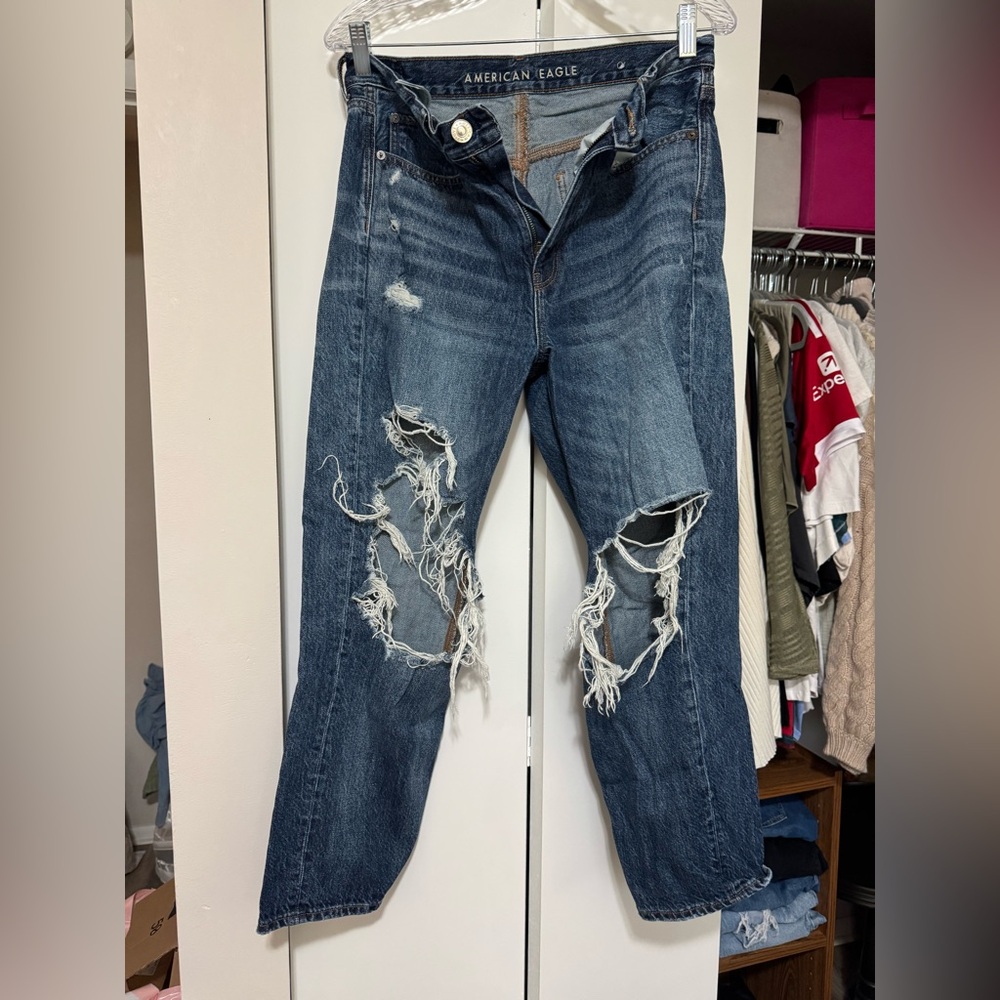 American Eagle Outfitters Ripped Blue Boyfriend Jeans
